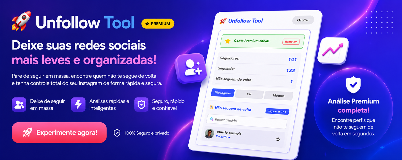 Interface Completa do Insta Unfollow Tool
